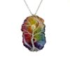 Wire Wrapped Stainless Steel Rainbow Quartz Tree of Life Necklace - Image 3