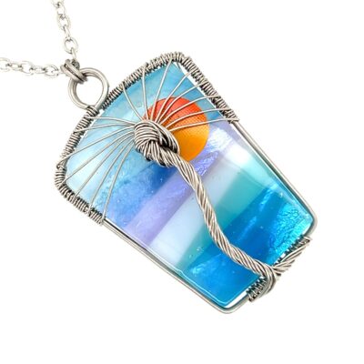 Fused Glass Stainless Steel Wire Palm Tree of Life Necklace