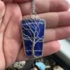 Blue Fused Glass Stainless Steel Wire Tree of Life Necklace - Image 6