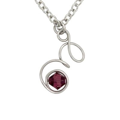 Stainless Steel Wire Initial Necklace with Birthstone